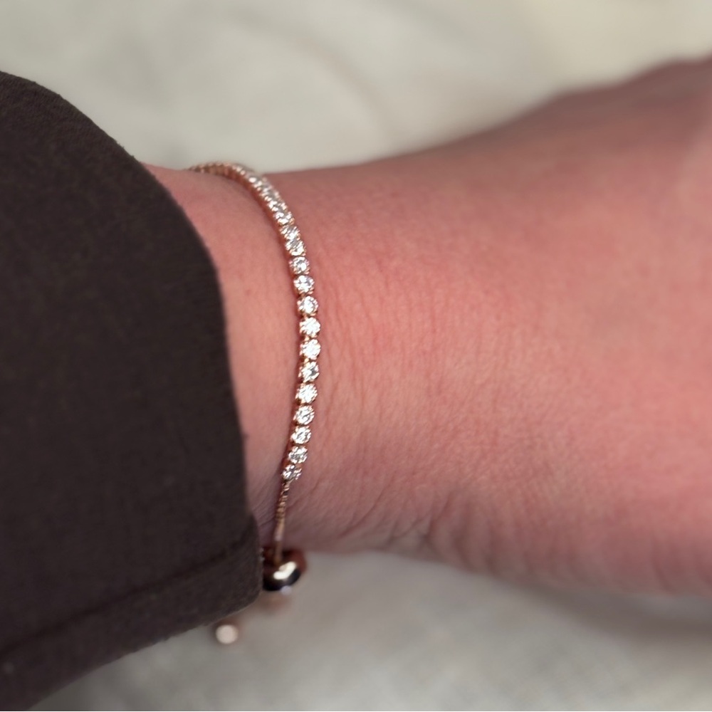 925 Sterling Silver Rose Gold CZ Adjustable Bolo Bracelet Dainty